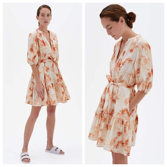 JONATHAN SIMKHAI Orange Gauze Opal Tie Dye Mini Dress Size S - Picture 1 of 9